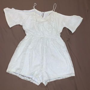 White Off-shoulder Lace Romper